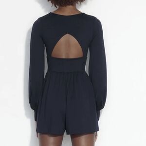 Susana Monaco Open Back Puff Sleeve Romper in Midnight Size S NWT